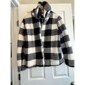 Knox Rose Jacket Womens Medium Black White Buffalo Plaid Sherpa Collared Pocket